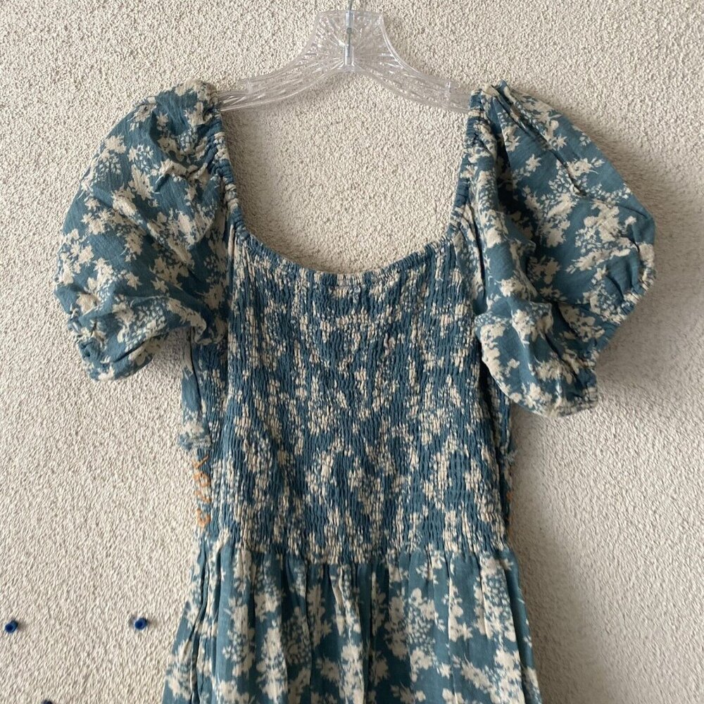 Free People Printed Ellie Maxi Dress Green Floral Smocked Peasant Size Small - Picture 11 of 13